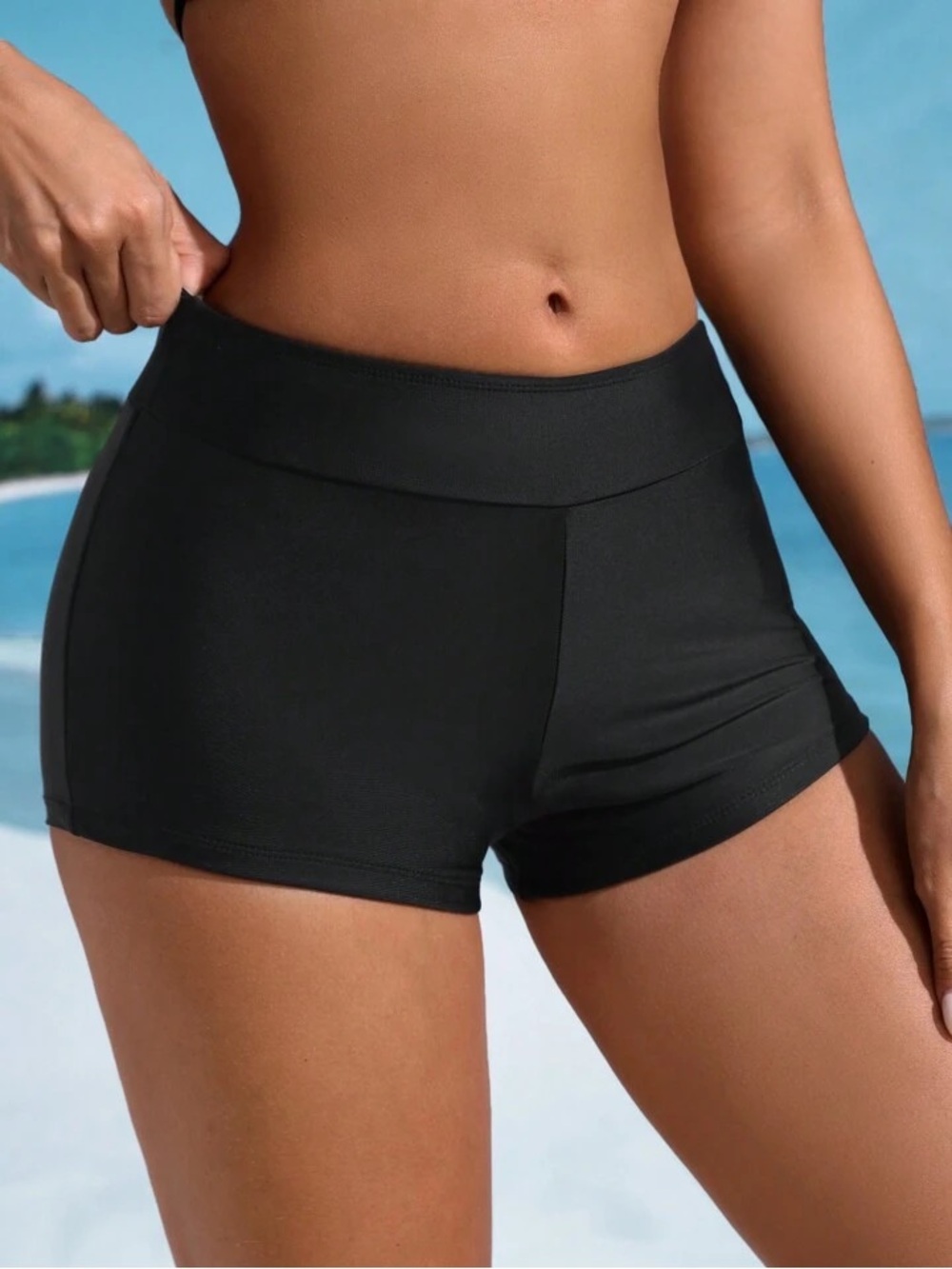 High-Waist Black Swim Shorts for Women